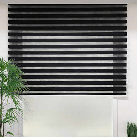 Jaluzea rulou zebra / roleta textila, Lizbon Day & Night, 100x200 cm, poliester, negru