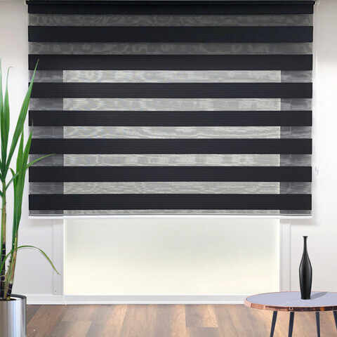 Jaluzea rulou zebra / roleta textila, Pliseli Day & Night, 110x260 cm, poliester, negru
